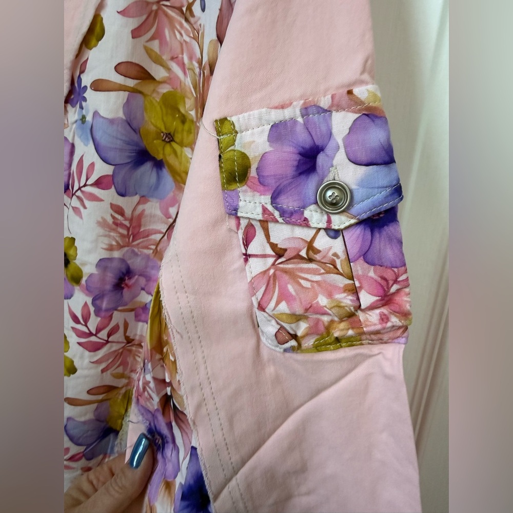 H210 POL L pp28 Patchwork Floral Button Jacket in Pink & Cream Top - Picture 8 of 15